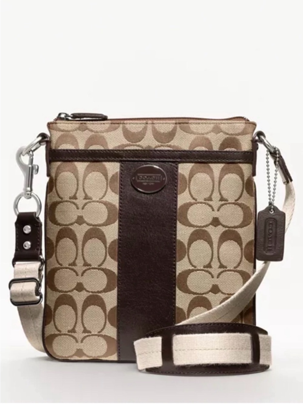 Coach Sutton Signature Swingpack Crossbody Bag Brown & Black